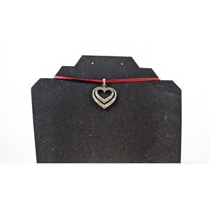 Heart Rhinestone Choker Necklace Double Heart Red Cord Pendant